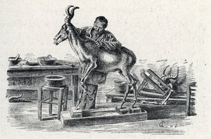Taxidermi: En taxidermist udstoppede hartebeest i sit værksted Gravering fra Excursion a travers les metiers” af Pierre Calmette Collection privee
