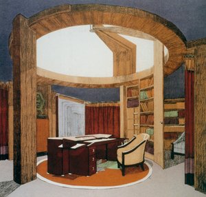 Design til studiebibliotek (Bureau-Bibliotheque) for Ambassade de France, af Pierre Chareau (1883-1950), præsenteret ved International Exposition of Decorative Arts i Paris, 1925, Frankrig, 20. århundrede