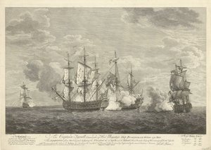 Angreb af et engelsk skib på tre franske skibe ud for St. Eustatius, 1758