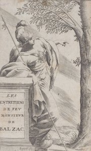 Frontispice, fra interviews med afdøde hr. Balzac Les Entretiens de Feu Monsieur d..., 1660.