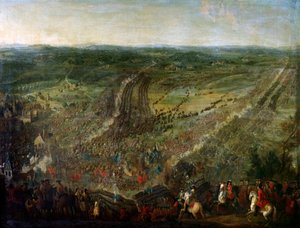 Augsburgs Ligakrig: "" Slaget ved Fleurus vundet af marechal i Luxembourg mod våben fra en koalition af De Forenede Provinser (Forenede Provinser), Imperials, Spanien og Storbritannien, den 1/07/1690"" Maleri tilskrevet Pierre Denis af Pierre Denis (attr.to) Martin
