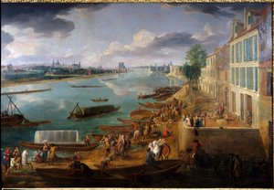 Udsigt over Paris, taget fra Quai de la Rapee i 1716. Detalje af både på Seinen og aktiviteter. Maleri af Pierre Denis Martin (1663-1742) 1716 søn. 1,7x3,15 m Paris, Musee Carnavalet. af Pierre Denis Martin