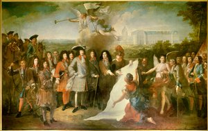 Præsentation af planen for Royal Hote des Invalides til Ludvig XIV af Marquis de Louvois (1639-1691) Blandt de nuværende er Henri de la Tour d
