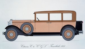 Plade, der repræsenterer Citroen-familiebilen fra 1931 af Pierre Dumont