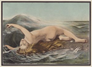 Undine leger med bølgerne (farve litho)