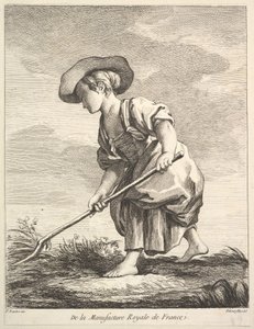 Lille pige, der laver landbrugsarbejde, fra First Book of Figures efter porcelænerne fra M..., 1757.