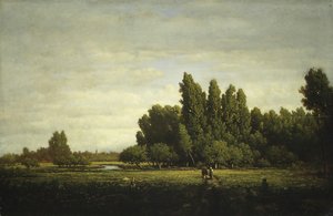 En eng omkranset af træer, ca. 1845. af Pierre Etienne Theodore Rousseau