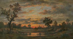 Landskab ved solnedgang
