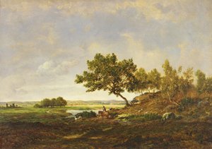 Dammen ved foden af bakken, ca. 1848-55 (olie på træ) af Pierre Etienne Theodore Rousseau