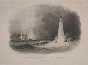 Fyrtårn i Cleveland, Ohio, ved Lake Erie. af Pierre Eugène Aubert I
