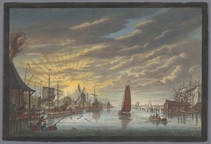 Udsigt over den gamle lystbådehavn i Amsterdam, set mod højborgen Leeuwenburg eller Blauwhoofd Udsigt ved den gamle lystbådehavn for at se 