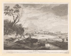 Landskab med hvilende figurer Le repos (titel på objekt) af Pierre Francois Beaumont