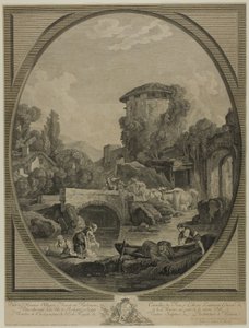 Landskab med en bro og et dueslag af Pierre Francois Laurent