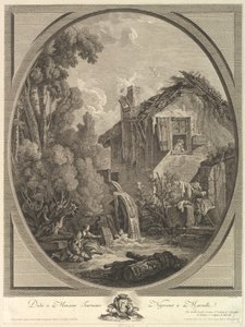 Paysage au Moulin vindmøllelandskab, 1700-tallet. af Pierre Francois Laurent