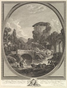 Landskab med bro og dueslag, 1700-tallet. af Pierre Francois Laurent