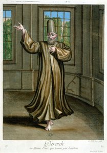 Dervich, eller tyrkisk munk, der danser af hengivenhed, "" Samling af 100 tryk, der repræsenterer forskellige nationer i Levanten i 1707 og 1708"" efter ordre fra M. de Frriol, kongens ambassadør ved Porte og opdateret i 1712-13 af plejen af M. Le Hay, Bas