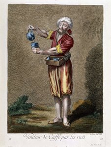 Sælger af kaffe ved gaderne, "" Samling af 100 tryk, der repræsenterer forskellige nationer i Levanten i 1707 og 1708"" efter ordre fra M. de Frriol, kongens ambassadør ved Porte og opdateret i 1712-13 af pleje af M. Le Hay, Basan-gravør, Par af Pierre François Basan