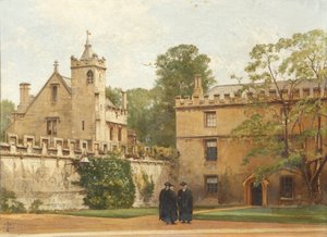 Grammar Hall fra St Johns Quadrangle i 1881: President Bulley in the Lodgings Drive and Two Others, 1881 af Pierre François Joseph Tonneau