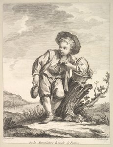 Lille dreng, der holder en kurv med druer, fra Second Book of Figures efter po..., efter 1757.