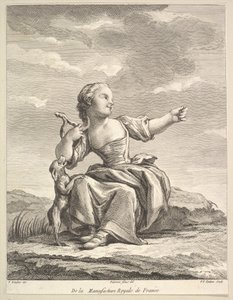 Lille pige, der leger med en hund, fra Second Book of Figures efter porcelænet... efter 1757.