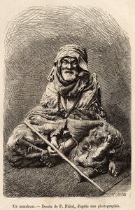 En marabout, en askete, der hævder at være islam eller muslimsk synkretisme, betragtet som en hellig mand og en klog mand, han var genstand for en populær kult i Nordafrika, indgraveret efter en tegning af Fritel, der illustrerer rejsen til Tlemcen (Algeri