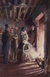 Madame Bovary var gået ind i køkkenet og gik op til pejsen (farve litho)