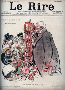 Skålen af Otto Von Bismarck - tegning af Pierre Georges Jeanniot (1848-1934) til "" Le Rire"" af 19. marts 1898