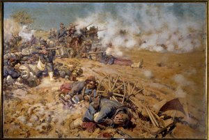 1870-krigen: "" skudlinje ved slaget ved Rezonville den 16. august 1870"" Maleri af Pierre Georges Jeanniot (1848-1934) 1886 søn. 2x3 m Pau, Fine Arts Museum - War of 1870: Brandlinje ved slaget ved Rezonville, 16. august