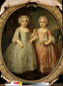 Portrætter af Louise Elisabeth af Frankrig (1727-1759) og Henriette af Frankrig (1727 - 1752) døtre af Ludvig XV. Maleri af Pierre Gobert (1662 - 1744)