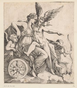 Venus og Amor i en vogn omgivet af putti af Pierre II Biard