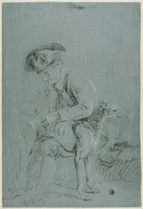 Siddende mand med hund af Pierre Jacques Volaire