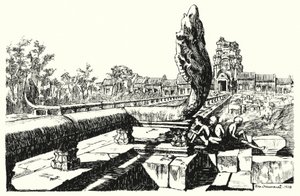 I parken ved Angkor Vat, de vestlige Gopuras (gravering)