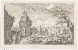 Udsigt over landsbyen med fiskere af Pierre Joseph Jacques Tiberghien