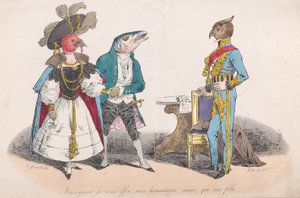 Sir, jeg giver Dem min respekt og min datter fra Metamorphoses of the Day, 1829. af Pierre Langlumé