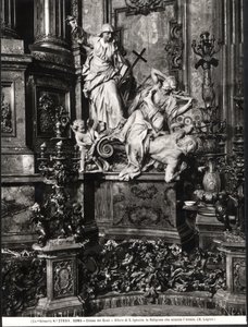 St. Ignatius af Loyolas alter, detalje af den katolske sandheds sejr over kætteri (marmor) (s/h foto) af Pierre Legros