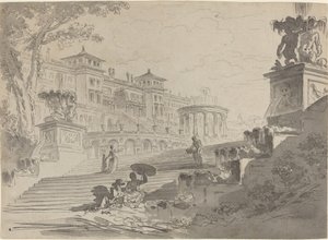Fantasy på Villa Medici med springvand