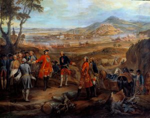 Flanderns felttog (1745-1747): “” Belejringen af Fribourg i Brisgau den 11. oktober 1744””” Ludvig XV leder de militære operationer. Maleri af Pierre Nicolas Lenfant (1704-1787) 1700-tallet søn. 2,75x2,5 m