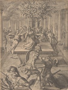 Plyndringen af Troy-Pyrrhus dræbte Priam, før 1654. af Pierre Lombart