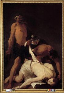 Kristus besvimede efter pryglen (olie på lærred) af Pierre Louis Cretey or Cretet