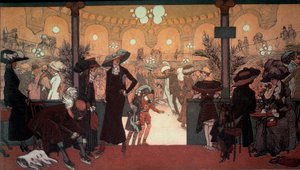 Palais des Glaces: Udsigt fra det indre af Palais des Glaces på Champs Elysees i Paris: skøjtebanen. Kunstværk af Pierre Gatier (1878-1944) Privat samling af Pierre Louis Gatier