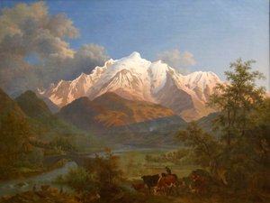 Udsigt over Mont-Blanc fra Sallanches i skumringen af Pierre Louis de La Rive
