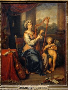 Sankt Cecile synger Herrens pris Helgenen spiller på harpe og er omgivet af instrumenter. Maleri af Pierre Mignard (1612-1695) 1691 søn. 0,74x0,56 m Paris, Musée du Louvre af Pierre Mignard