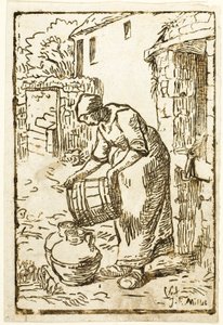 Kvinde, der fylder vanddåser af Pierre Millet