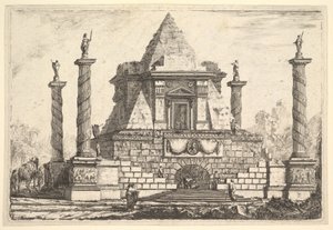 Imaginær arkitektur med kamel og figurer, efter Della Bella, 1700-tallet.