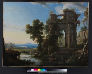 Landskab med klassiske ruiner, 1640-1645