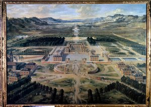 Udsigt over slottet og haverne i Versailles, taget fra Paris Avenue i 1668 (olie på lærred)