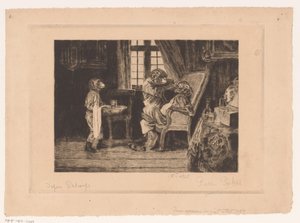 Satirisk skildring af aber som tandlæge, assistent og patient af Pierre Peeters (signed by artist)