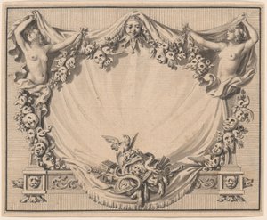 En kartouche med teatermasker af Pierre Philippe Choffard