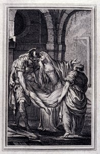 Matronen fra Efesos - i "" Fortællinger og noveller på vers"" af Jean La Fontaine. 1776. Illustration af P.P. Choffard.