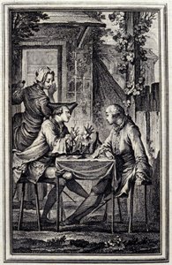 øresneglen eller muslingekompotoren. I "Tales et nouvelles en vers" af Jean de La Fontaine, Amsterdam 1776. illustreret af P.P.Choffard.